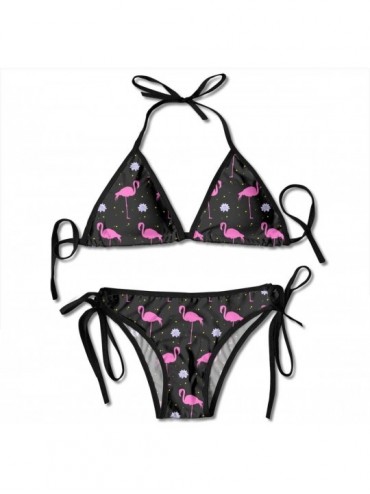 Sets Women Sexy Halter Swimsuit Fashion Bikini Set Exotic Bird Pink Flamingos Beach Bathing Suit - CL18RHQA38K $32.88