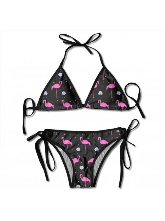 Sets Women Sexy Halter Swimsuit Fashion Bikini Set Exotic Bird Pink Flamingos Beach Bathing Suit - CL18RHQA38K $14.41