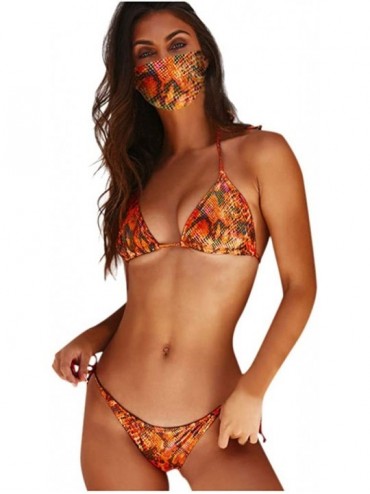 Sets Women's Sexy Solid Tube Top with Cover Three-Piece Bikini Split Swimsuit - Orange - CM19DCUHLEN $24.48