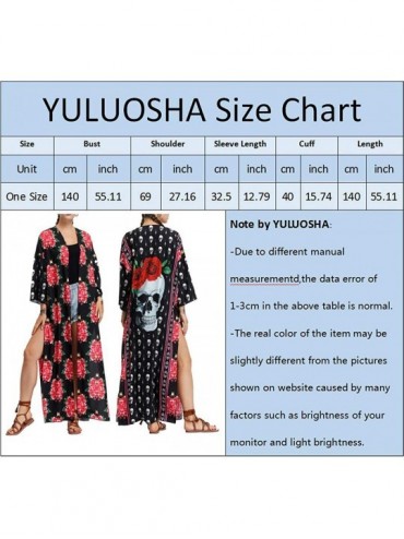 Cover-Ups Women's Boho Floral Long Kimono Cardigans Top Casual Loose Maxi Open Front Plus Size Beach Swimsuit Cover Up - Blac...