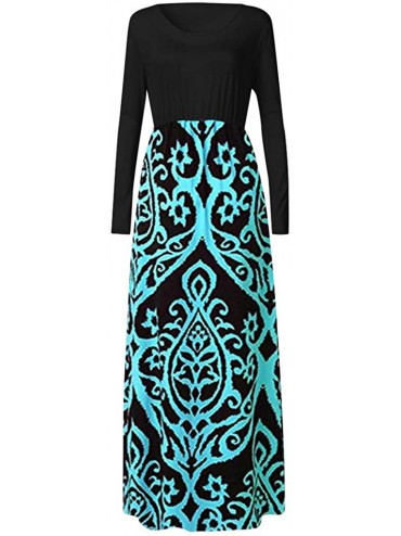 Cover-Ups Shirt Dress for Women- Casual Short Sleeve Empire Waist Maxi Dresses Long Dresses with Pockets - Blue-maxi - C618WX...