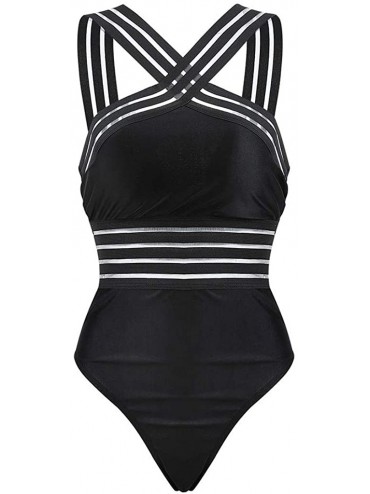 One-Pieces Women One Piece Swimsuit V Neck Cutout Monokini Swimwear Tummy Control Beachwear Bathing Suits - A-black - CT196WO...