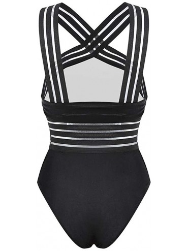 One-Pieces Women One Piece Swimsuit V Neck Cutout Monokini Swimwear Tummy Control Beachwear Bathing Suits - A-black - CT196WO...