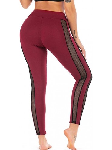 Board Shorts Women's Mesh Workout Leggings High Waisted Tummy Control Striped Patchwork Yoga Pants Gym Tights - Red a - C618A...