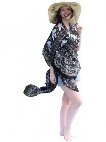 Cover-Ups Tribal Elephant Kimono Wrap Cardigan Soft High Low Layer Look Coverup Beach Everyday - Black - CU18D4USL4X $21.32