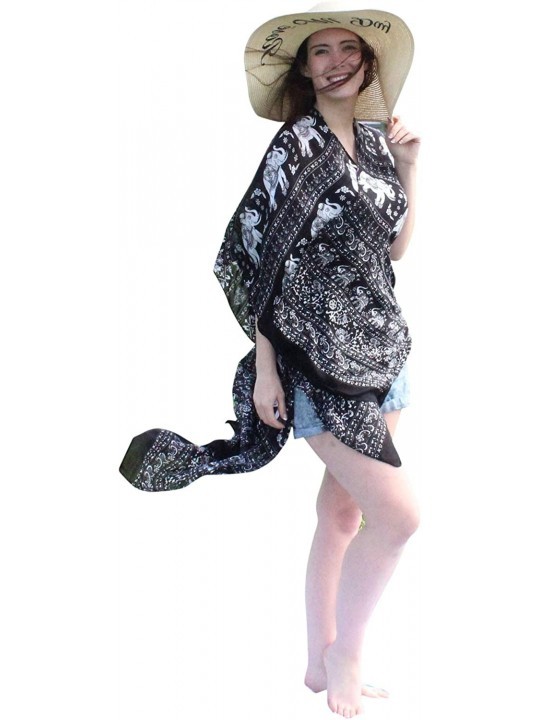 Cover-Ups Tribal Elephant Kimono Wrap Cardigan Soft High Low Layer Look Coverup Beach Everyday - Black - CU18D4USL4X $8.58