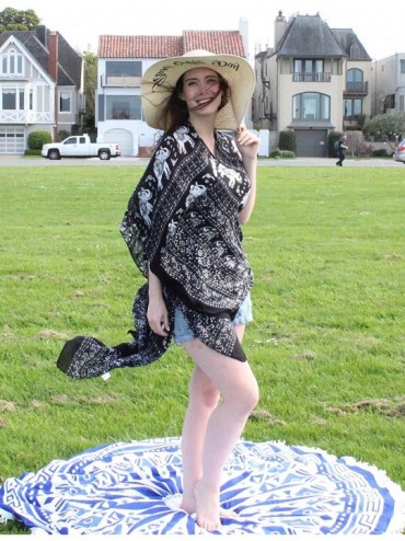 Cover-Ups Tribal Elephant Kimono Wrap Cardigan Soft High Low Layer Look Coverup Beach Everyday - Black - CU18D4USL4X $8.58