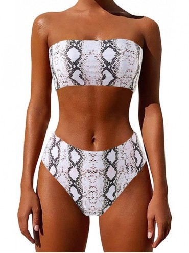Sets Women's Bandeau Bikini High Waist Swimsuit 2 Pieces Strapless Swimwear - Gray-snake Printed - CK18HKRRAZ6 $51.64