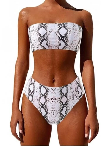 Sets Women's Bandeau Bikini High Waist Swimsuit 2 Pieces Strapless Swimwear - Gray-snake Printed - CK18HKRRAZ6 $44.01
