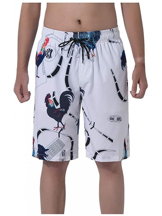 Board Shorts Men's Swim Trunks Fashion Board Shorts Bathing Suits Elastic Waist with Pocket Drawstring M-XXXL - White - CE193...