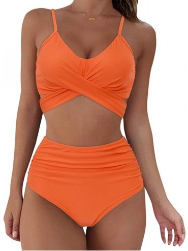 Sets Women Wrap Bikini Set Push Up High Waisted 2 Piece Swimsuits - 87 Orange - C5198KLWZUY $57.78