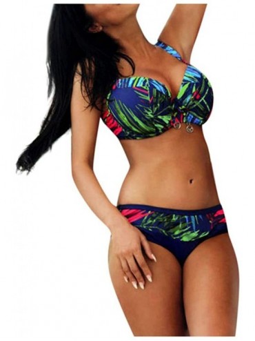 Sets Women Plus Size Bathing Suit Top Large Cup with High Waisted Bottom Bikini Set - Navy - C51965685D9 $24.08