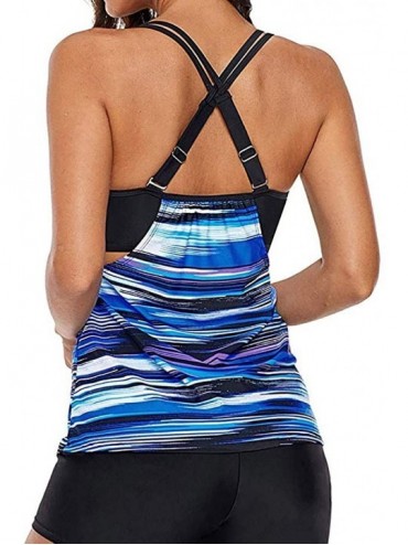 One-Pieces Striped Printed Two Piece Beachwear Women Strappy Swim Top No Bottom Swimwear - Blue - CW18QTKTEM8 $14.63