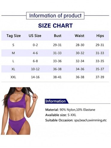 Sets Woman's Two Pieces Bikini Sets Sports Swimsuit Low Top High Waisted High Bottom - Purple - CK18CNZK4YZ $18.82