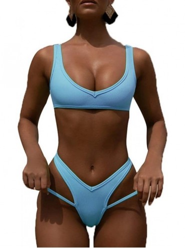 Sets Womens Swimsuits Push up Strappy High Cut High Waisted Cheeky Bathing Suit Swimwear - Sky Blue - CA18W7A922Z $27.77