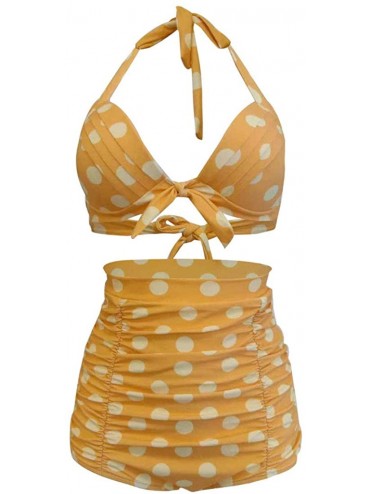 Sets Girls Sexy Backless Bathing Suit High Waist Polka Dot Bikini Set Swimsuit - Yellow - CA18Q9QN5KS $24.67