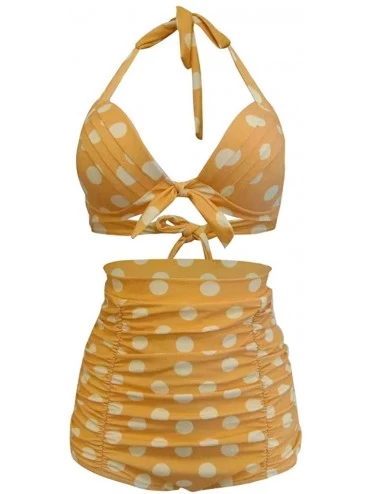 Sets Girls Sexy Backless Bathing Suit High Waist Polka Dot Bikini Set Swimsuit - Yellow - CA18Q9QN5KS $56.28