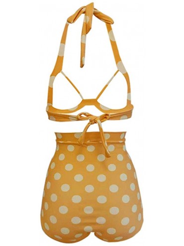Sets Girls Sexy Backless Bathing Suit High Waist Polka Dot Bikini Set Swimsuit - Yellow - CA18Q9QN5KS $24.67