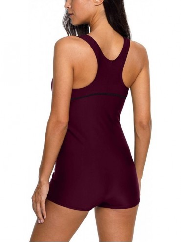 One-Pieces Chlorine Resistance Athletic One Piece Swimsuits for Women UPF 50+ Sports Bathing Suits - Wine Red - CP194TCZ45C $...