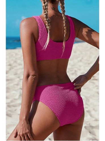 Bottoms Women's Crop Top High Waisted Cheeky Bikini Set Two Piece Swimsuits - A Rose - C8194MG5QKS $22.63