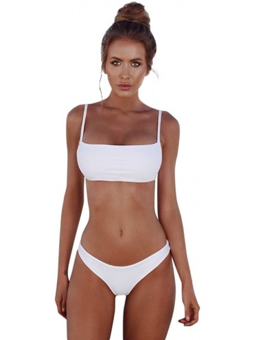 Sets Summer Swimsuits for Womens- Bandeau Bikini Set Spaghetti Strap Bandage Push-Up Swimwear Beachwear Bathing Suit - 03- Wh...