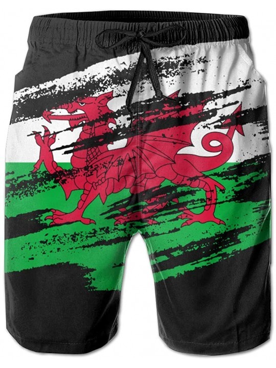 Board Shorts Vintage Welsh Flag Mens Swim Trunks Casual Quick Dry Board Shorts - CW1936WTI4C $42.93