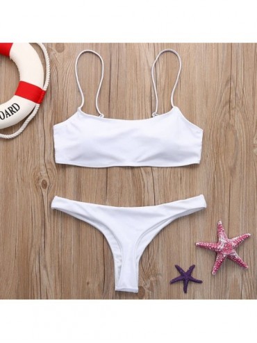 Sets Summer Swimsuits for Womens- Bandeau Bikini Set Spaghetti Strap Bandage Push-Up Swimwear Beachwear Bathing Suit - 03- Wh...