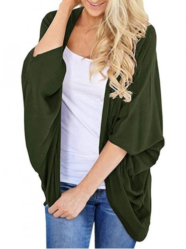 Cover-Ups Womens Kimono Cardigan- Solid Half Sleeve Open Front Cover Up Tops Blouses - Green - CK18TM7NGO7 $24.66