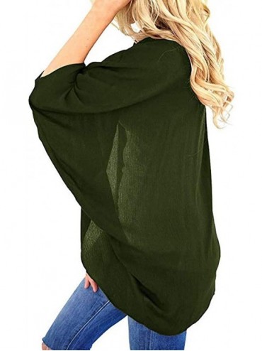 Cover-Ups Womens Kimono Cardigan- Solid Half Sleeve Open Front Cover Up Tops Blouses - Green - CK18TM7NGO7 $15.00