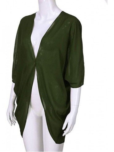 Cover-Ups Womens Kimono Cardigan- Solid Half Sleeve Open Front Cover Up Tops Blouses - Green - CK18TM7NGO7 $15.00