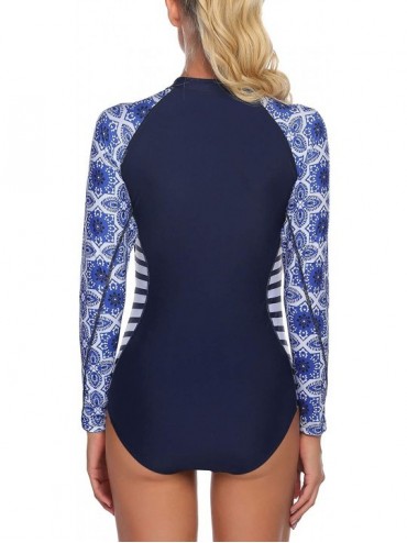 Racing Bathing Suits for Women One Piece Long Sleeve Zipper Surfing Swimsuit - Pat3 - CO199I63HHX $19.50