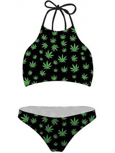 Sets Sexy Scrunch Butt Bikini Two Piece Cheeky Bottom Weed Pot Leaf Marijuana - Color18 - CM18DI7ZGCL $38.38