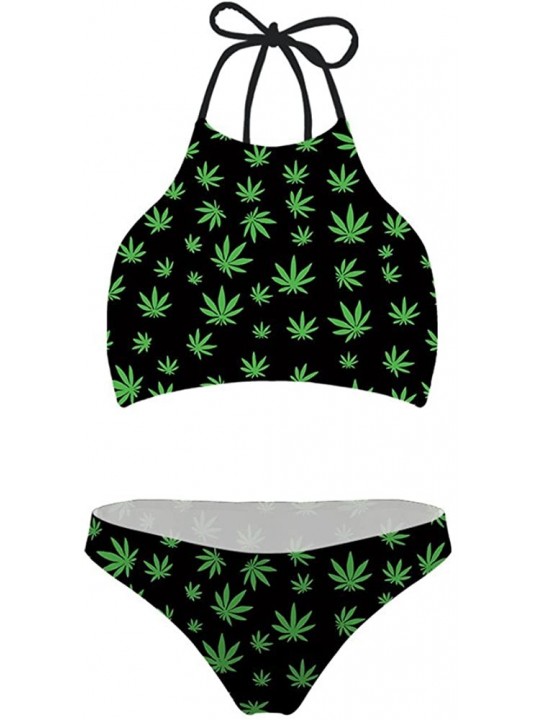 Sets Sexy Scrunch Butt Bikini Two Piece Cheeky Bottom Weed Pot Leaf Marijuana - Color18 - CM18DI7ZGCL $16.30