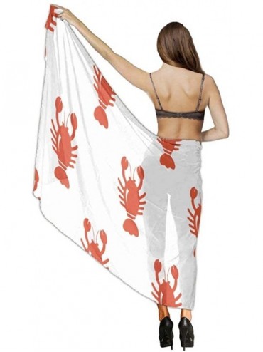 Cover-Ups Women Luxury Chiffon Swimwear Cover Up- Oversize Beach Sarong Shawl Wrap - Cartoon Animal Lobster Pattern - CC19C4L...