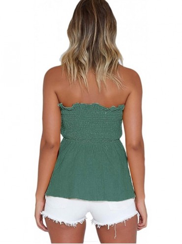 Cover-Ups Tube Tops for Women Comfy Cotton Strapless Top - Green - CF18UKI794E $11.14