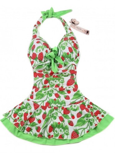 One-Pieces One Piece Halter Push Up Green Strawberry Ruched Slim Tankini Swim Dress - Green - CH11MEYR44R $23.15