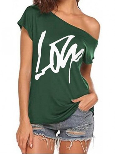 Tankinis Off Shoulder Love Womens Graphic T Shirt Tops - Green - CU19CXYCZI2 $20.99