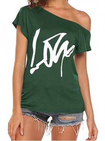 Tankinis Off Shoulder Love Womens Graphic T Shirt Tops - Green - CU19CXYCZI2 $19.56