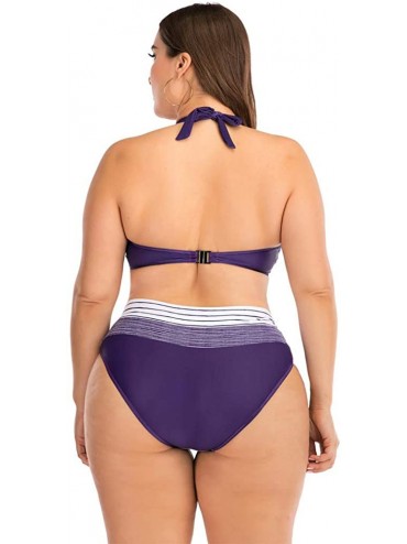 Rash Guards Plus Size Womens High-Waisted Bikini Set Two Pieces Beach Swimwear Bathing Suit Swimsuits - 028 Purple - CR194DSL...