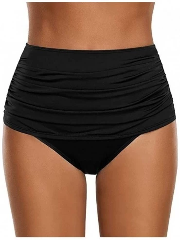Tankinis Women's High Waisted Swim Bottom Ruched Bikini Tankini Swimsuit Briefs Plus Size - Black - CH18QMZYGLH $19.79