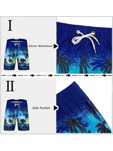 Trunks Men's Board Shorts Swimwear Hawaiian Beach Palm Swimming Trunks Long Floral Bathing Suits - No-mesh 05 Palm Blue - CW1...