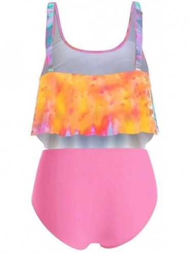 Sets Mermaid Print Tankini Swimsuits High Waisted Swim Bottom with Ruffle Bandeau Top Beach Bikini Gradient Swimwear - Dye???...