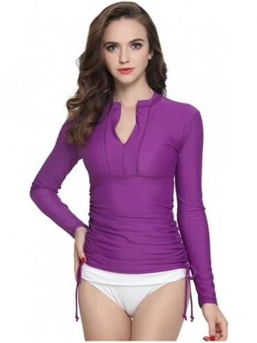 Rash Guards Women's UV Sun Protection Long Sleeve Rash Guard Wetsuit Swimsuit Top - Purple - CV121Q08LEB $44.27
