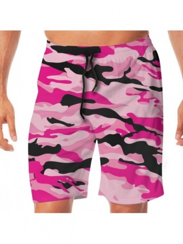 Board Shorts Men Beach Shorts Swim Trunks Black Pink Camouflage Swimwear Boardshorts Pants - Black Pink Camouflage - CK199LTU...