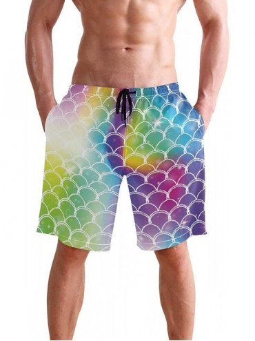 Racing Mens Swim Trunks Anchors Starfish Beach Board Shorts - Kawaii Rainbow Scales - CM18NX9MLHG $50.87