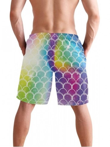 Racing Mens Swim Trunks Anchors Starfish Beach Board Shorts - Kawaii Rainbow Scales - CM18NX9MLHG $21.14