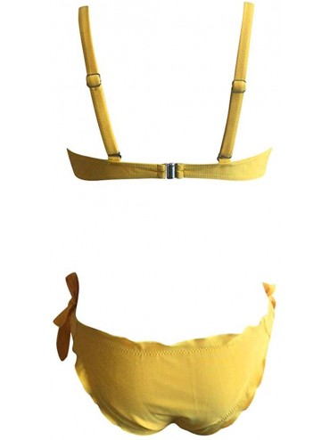 Sets Women's String Bikini Set Wavy Edge Two Piece Swimsuit Tie Side Bottom Bikini Sexy Bathing Suits for Women Yellow - CC18...