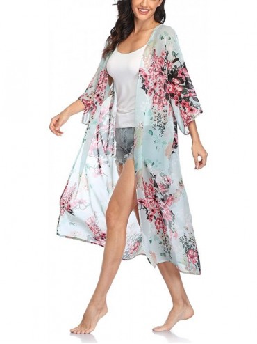 Cover-Ups Womens Long Chiffon Floral Kimono Cardigans Loose Blouse Summer Cover Ups - Floral Pattern - CR199AGW4ME $19.55
