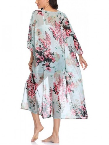 Cover-Ups Womens Long Chiffon Floral Kimono Cardigans Loose Blouse Summer Cover Ups - Floral Pattern - CR199AGW4ME $19.55