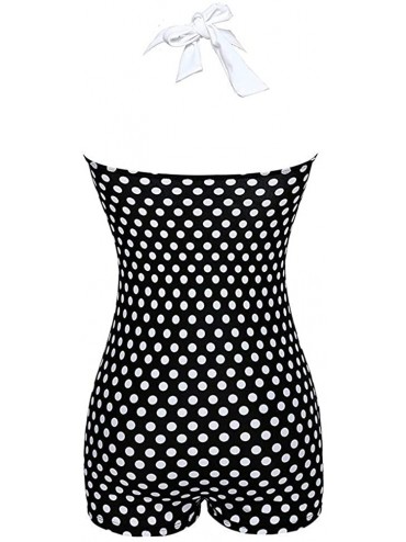 One-Pieces Retro Halter Boy-Leg Bow Chest One Piece Swimsuit Push up Monokinis - Black and White Polka 2 - CO18RDXYCQC $35.77